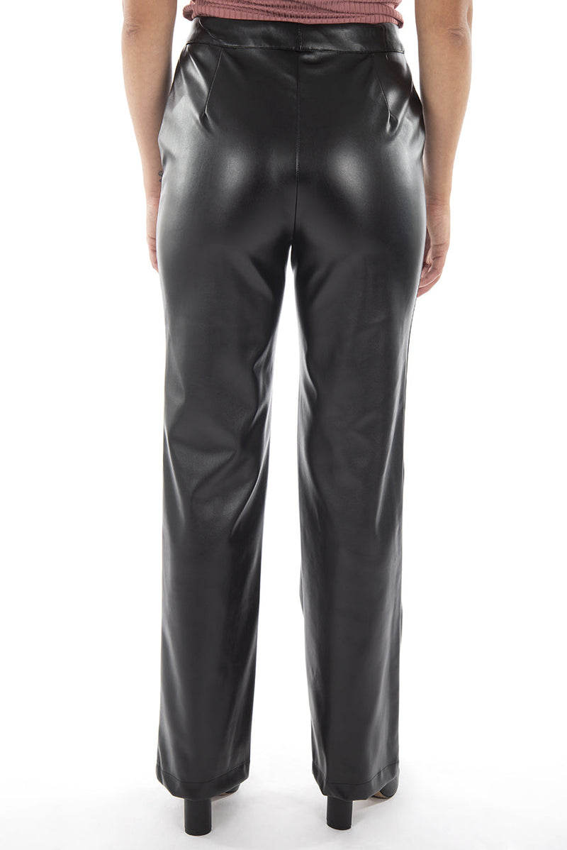 Wide-leg high-waisted faux leather pants