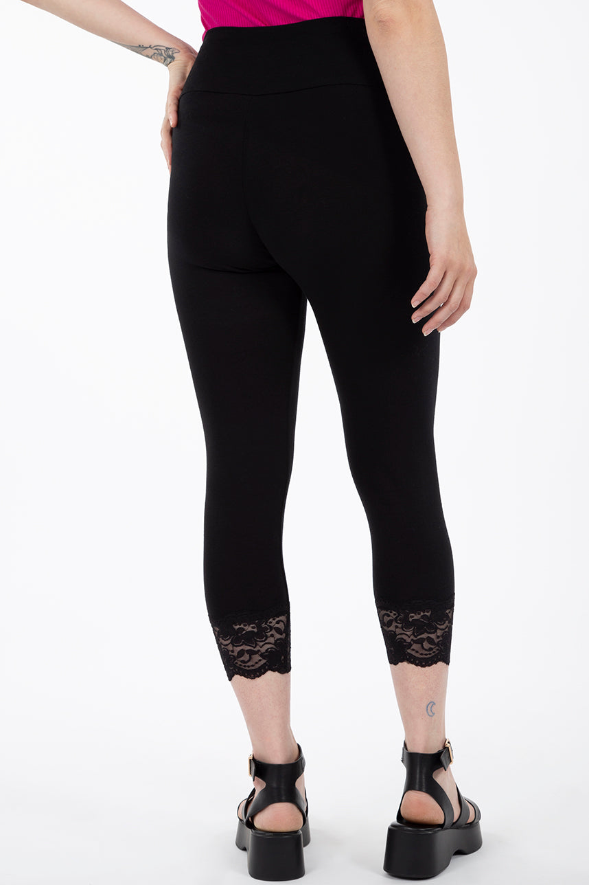 LEG-78 {Paris Mode} Black Lace Hem Capri Leggings CURVY BRAND